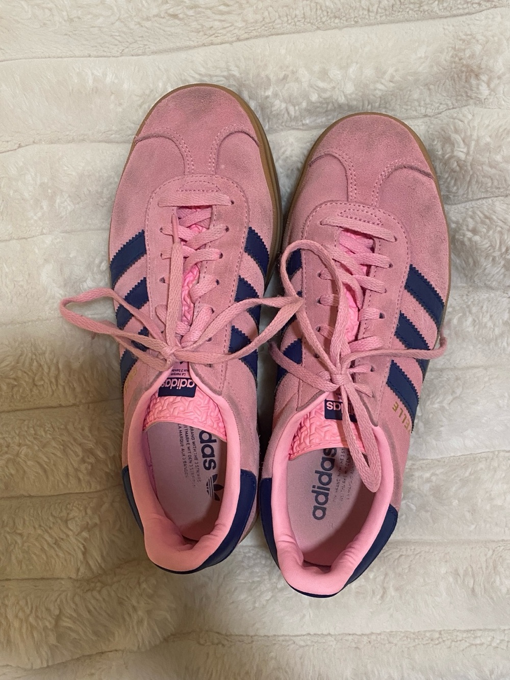 Adidas Pink Gazelle Platform Sneakers with Navy Stripes